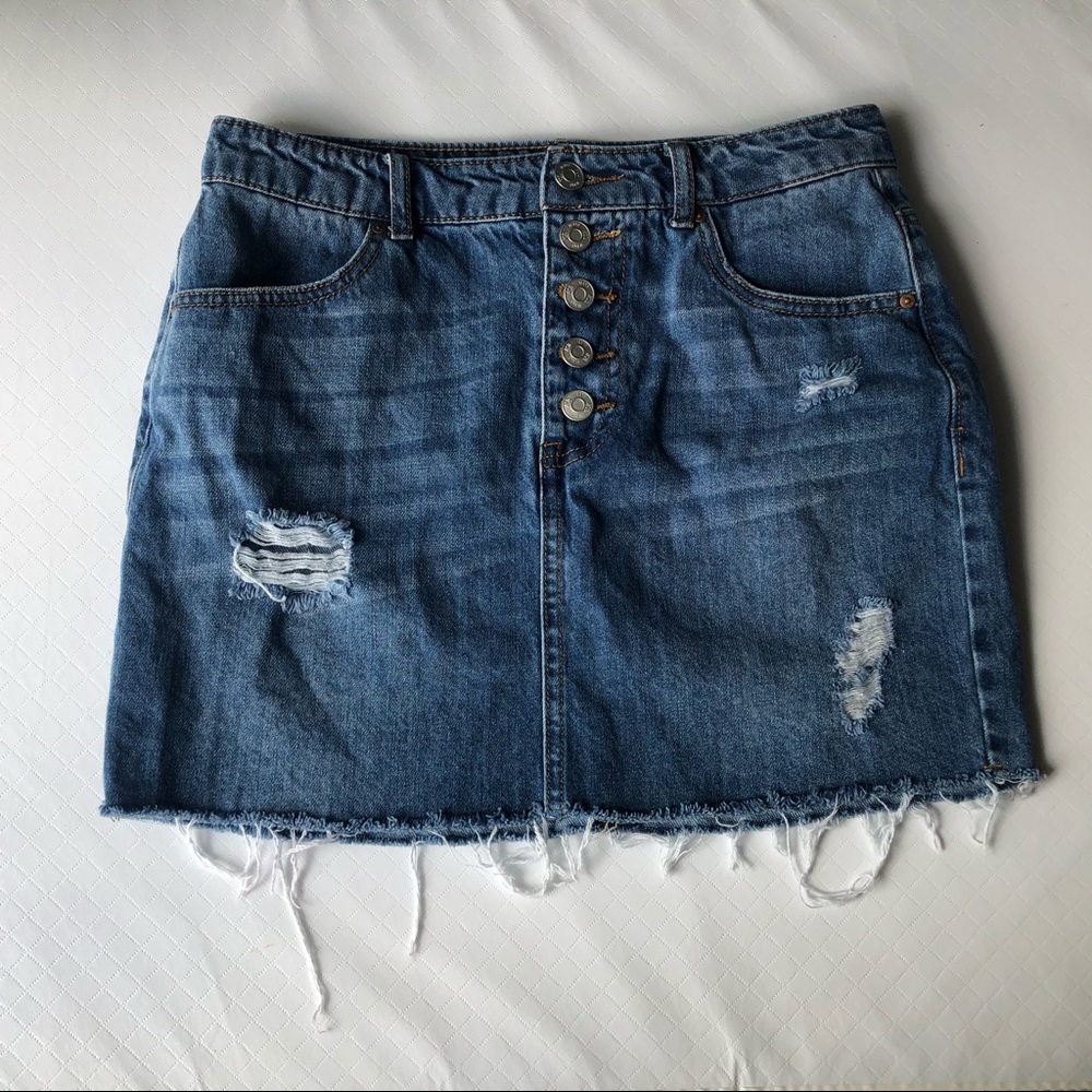 RSQ Collective Distressed Denim Mini Skirt
